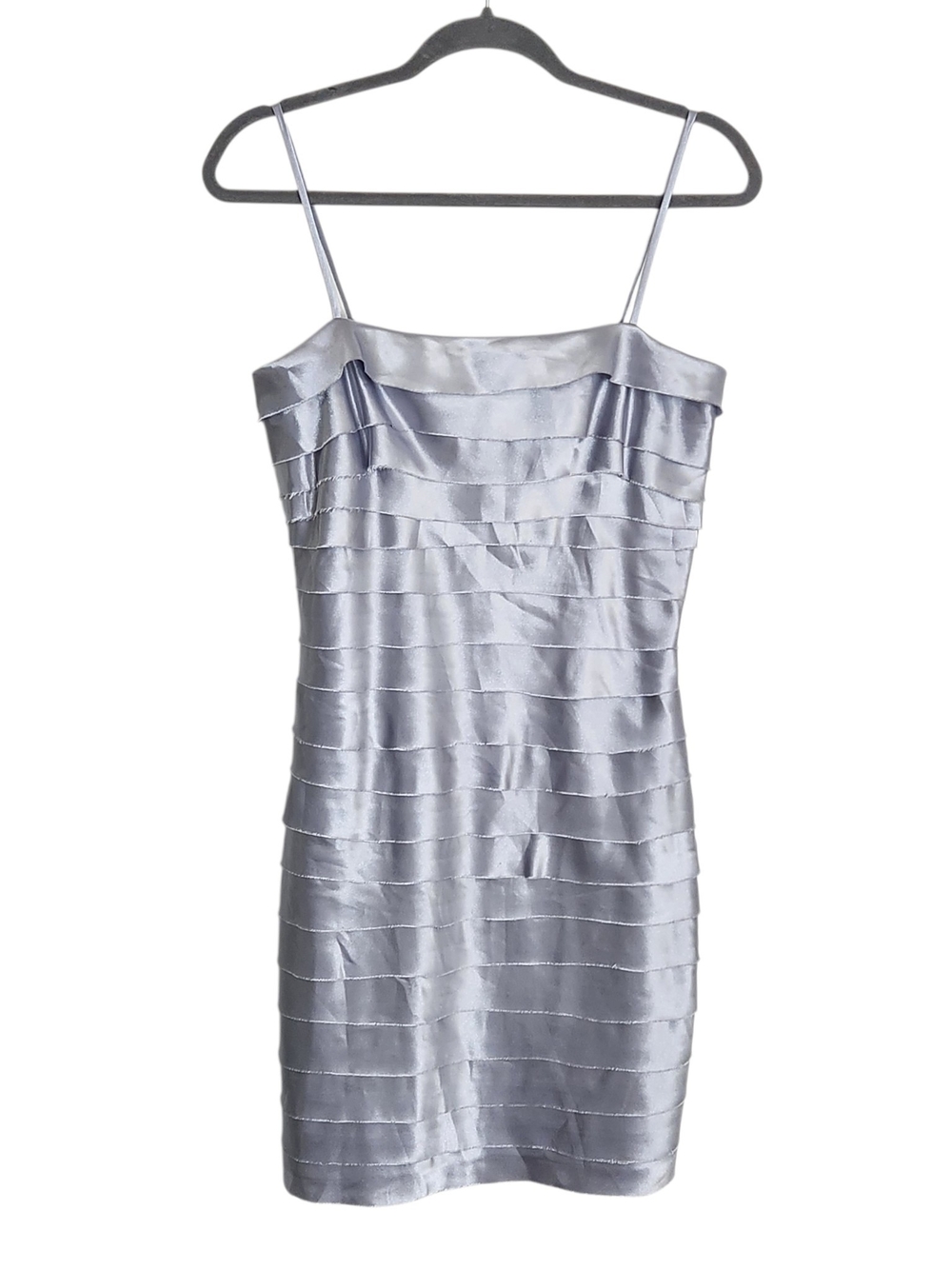 Steppin Out Silver Layered Ruffle Cocktail Mini Slip Dress Size 9/10 NWT